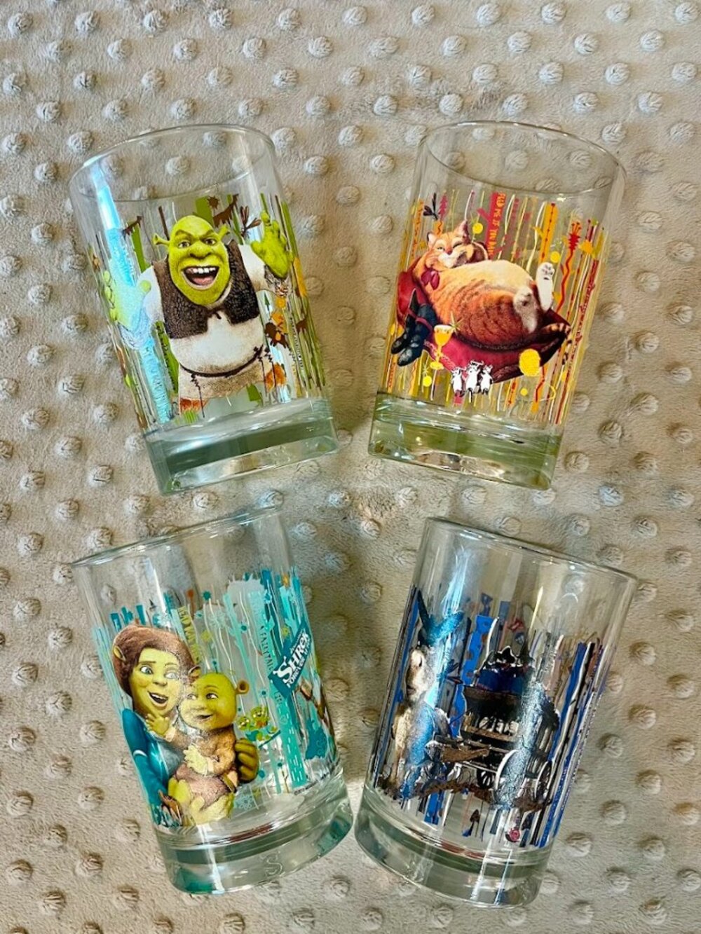 4 Shrek drinking glasses from McDonald's, released in 2007